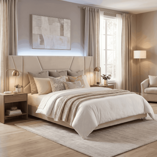 Posteľ s roštom a LED osvetlením, 160x200, béžová Velvet látka, ALTESA Posteľ s roštom a LED osvetlením, 160x200, béžová Velvet látka, ALTESA