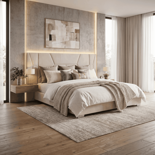 Posteľ s roštom a LED osvetlením, 160x200, béžová Velvet látka, ALTESA Posteľ s roštom a LED osvetlením, 160x200, béžová Velvet látka, ALTESA