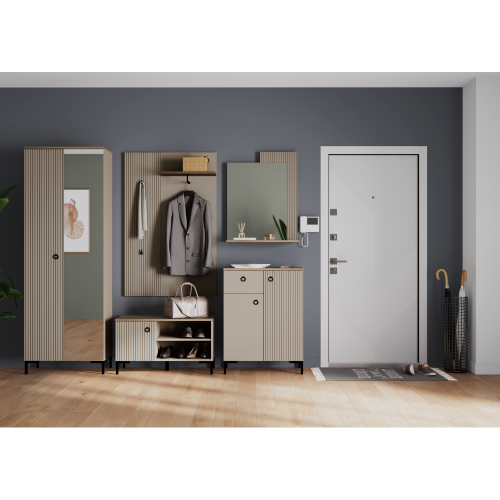 Skriňa so zrkadlom, sivohnedá Taupe/dub silverjack, DOMCA 3D