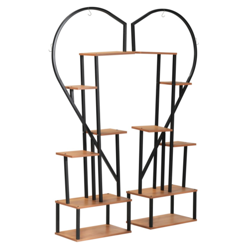 Kovový stojan na kvety, set 2 ks, čierna/dub, AMADIS