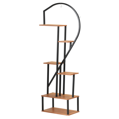 Kovový stojan na kvety, set 2 ks, čierna/dub, AMADIS