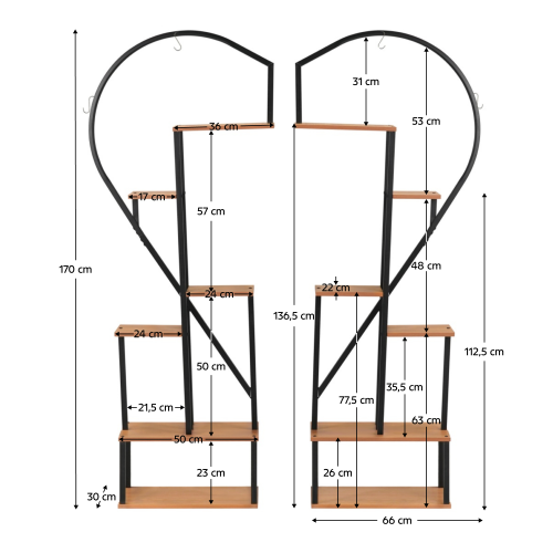 Kovový stojan na kvety, set 2 ks, čierna/dub, AMADIS