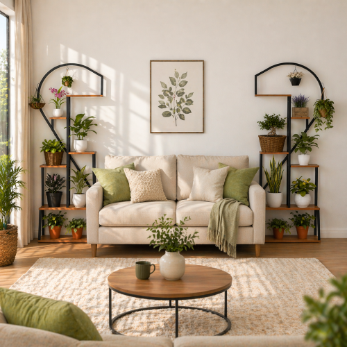 Kovový stojan na kvety, set 2 ks, čierna/dub, AMADIS