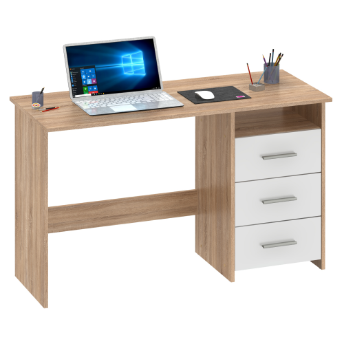 PC stôl, dub sonoma/biela, LARISTOTE NEW