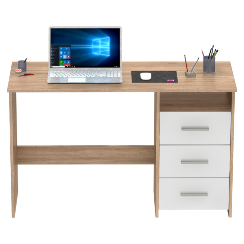 PC stôl, dub sonoma/biela, LARISTOTE NEW