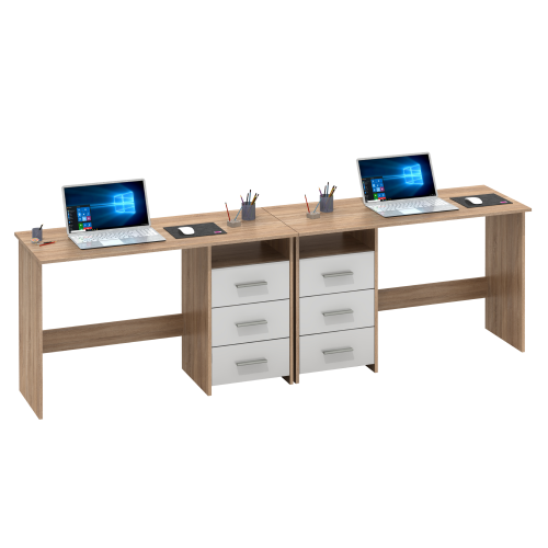 PC stôl, dub sonoma/biela, LARISTOTE NEW