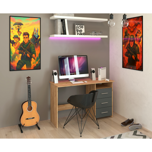 PC stôl, dub artisan/grafit, LARISTOTE NEW