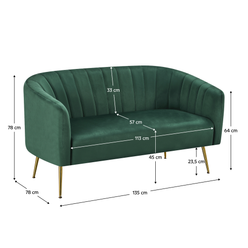 Dizajnový 2-sed, tmavozelená Velvet látka/gold chróm-zlatý, BAGY