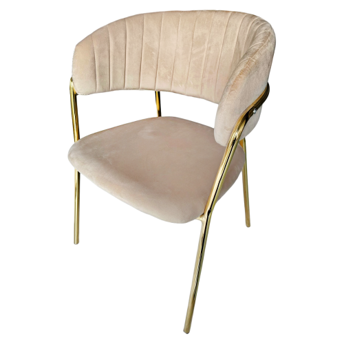 Dizajnové jedálenské kreslo, béžová Velvet látka/gold chróm zlatý, DASMIN NEW TYP 1