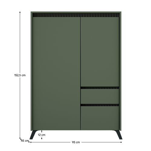 Komoda, smoke zelená/čierna, LONGY REG2D1S1K