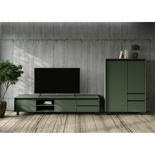 Komoda, smoke zelená/čierna, LONGY REG2D1S1K