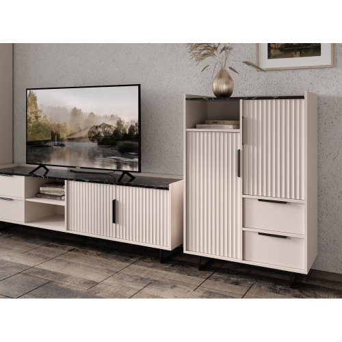 TV stolík, kašmír/tmavý mramor, FRESIO RTV2D2S