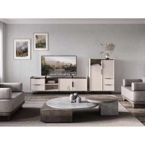 Komoda, kašmír/tmavý mramor, FRESIO KOM2D2S