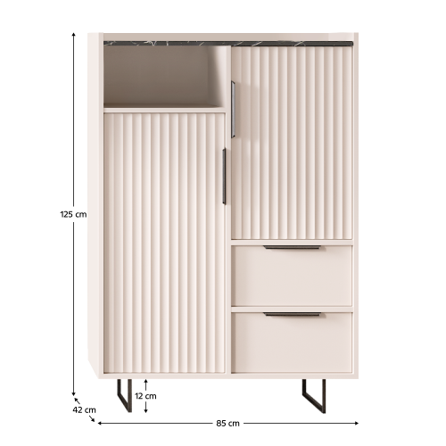Komoda, kašmír/tmavý mramor, FRESIO KOM2D2S