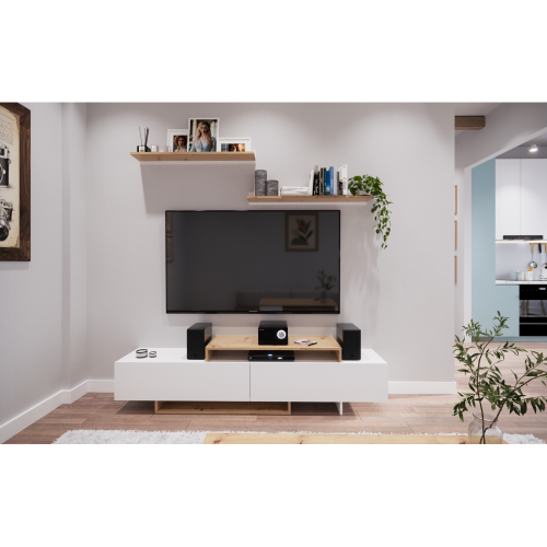 Obývacia stena, biela/dub artisan, MILONA