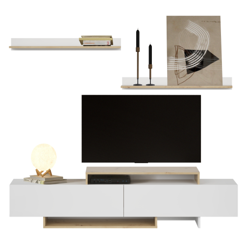 Obývacia stena, biela/dub artisan, MILONA