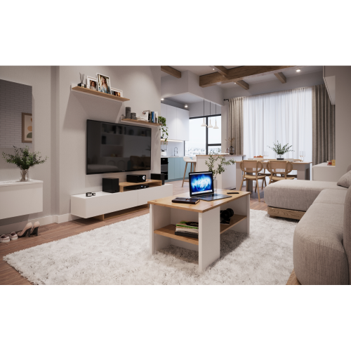 Obývacia stena, biela/dub artisan, MILONA