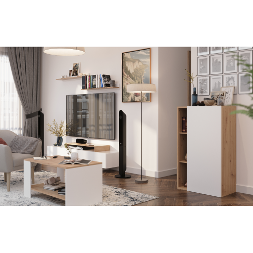 Obývacia stena, biela/dub artisan, MILONA