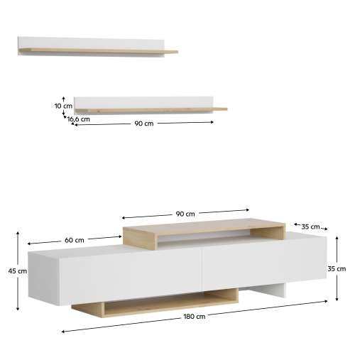 Obývacia stena, biela/dub artisan, MILONA