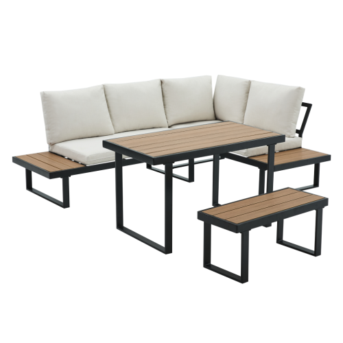 Záhradný set, čierna/krém/dub, FLOJD