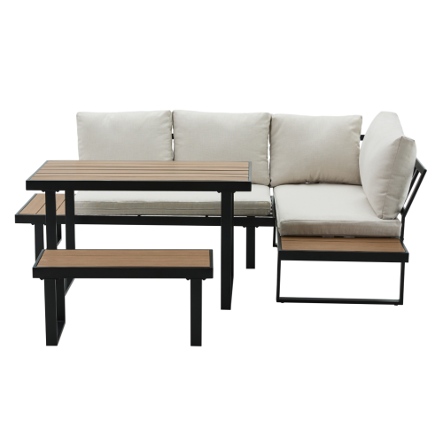 Záhradný set, čierna/krém/dub, FLOJD