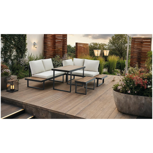 Záhradný set, čierna/krém/dub, FLOJD