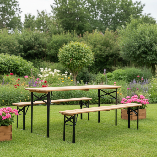 Pivný set 1+2, drevo/kov, prírodná/čierna, LORIS