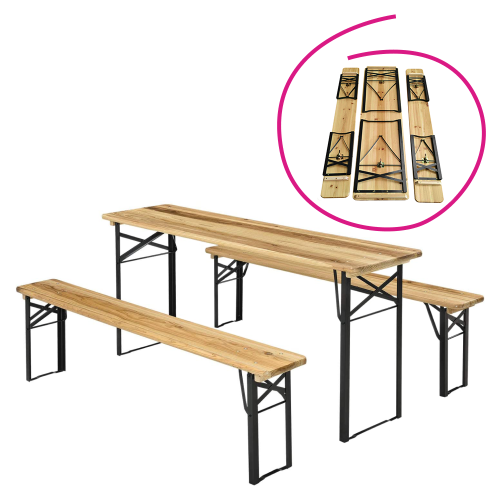 Pivný set 1+2, drevo/kov, prírodná/čierna, LORIS