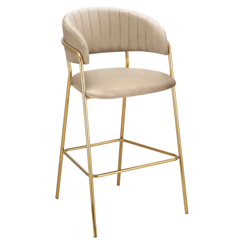 Dizajnová barová stolička, béžová Velvet látka/gold chróm zlatý, DASMIN NEW TYP 2