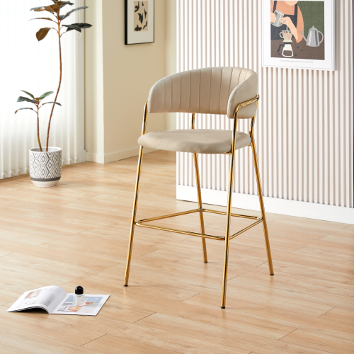 Dizajnová barová stolička, béžová Velvet látka/gold chróm zlatý, DASMIN NEW TYP 2