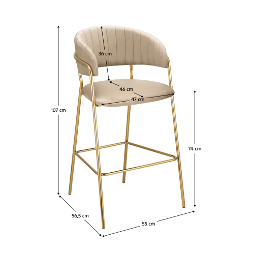 Dizajnová barová stolička, béžová Velvet látka/gold chróm zlatý, DASMIN NEW TYP 2