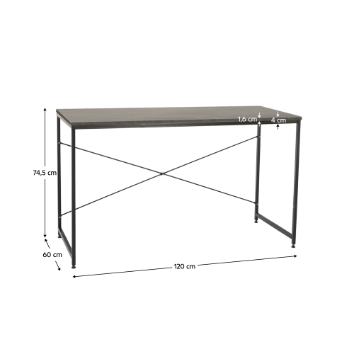 Písací stôl, betón/čierna, 120x60 cm, MELLORA