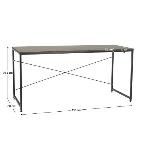 Písací stôl, betón/čierna, 150x60 cm, MELLORA