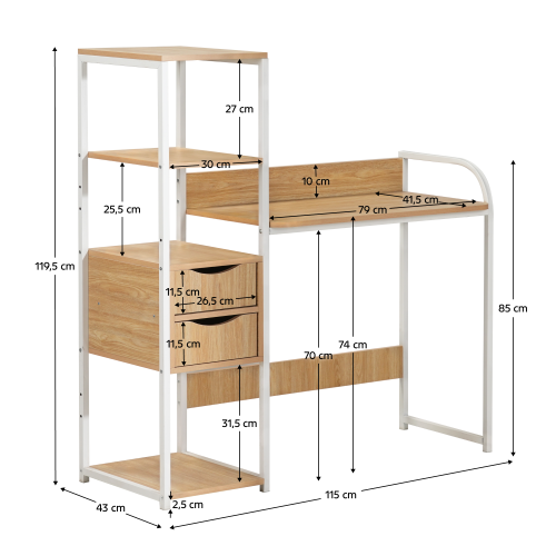 Univerzálny PC stôl, dub/biela, ELGIO