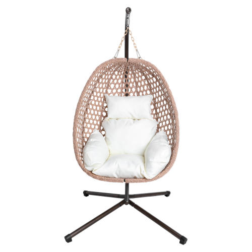 Závesné kreslo, skladacie, medená/béžová/krémová, SANAN