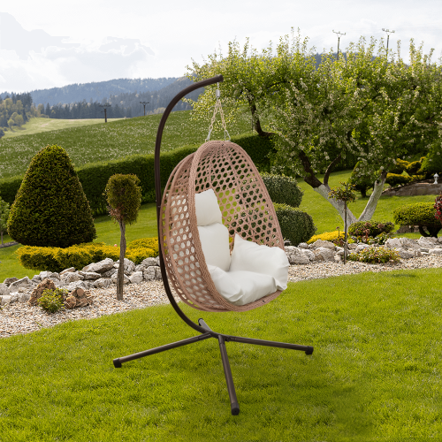 Závesné kreslo, skladacie, medená/béžová/krémová, SANAN