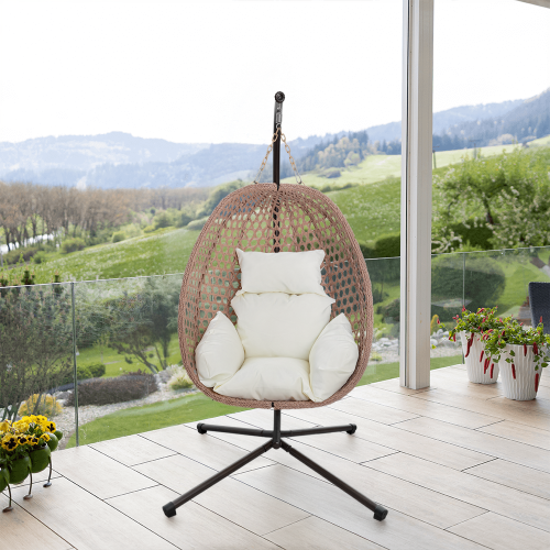 Závesné kreslo, skladacie, medená/béžová/krémová, SANAN