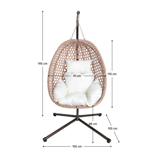 Závesné kreslo, skladacie, medená/béžová/krémová, SANAN