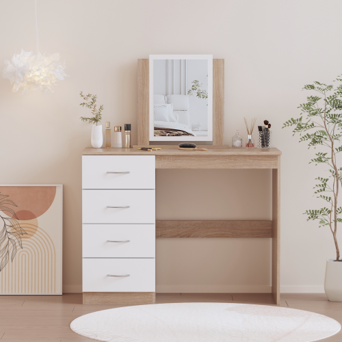 Toaletný stolík, dub sonoma/biela, KLEVIS