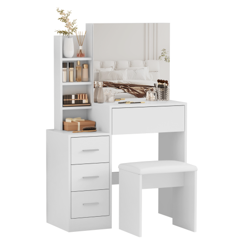 Toaletný stolík s taburetom, biela, RADAS