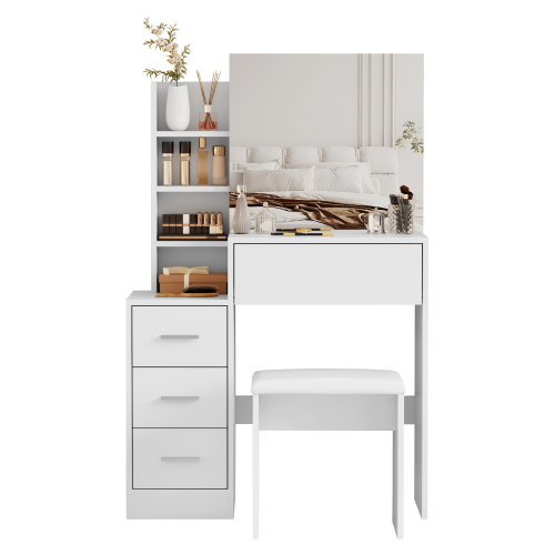 Toaletný stolík s taburetom, biela, RADAS