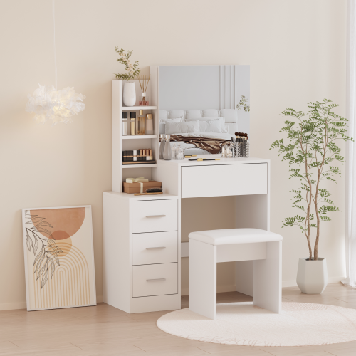 Toaletný stolík s taburetom, biela, RADAS