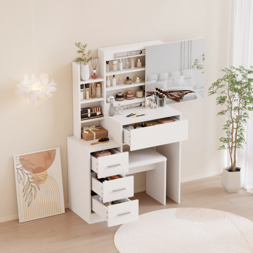 Toaletný stolík s taburetom, biela, RADAS