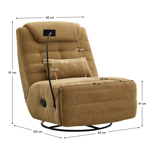 Luxusné otočné kreslo, hojdacie, horčicová, UMBRO