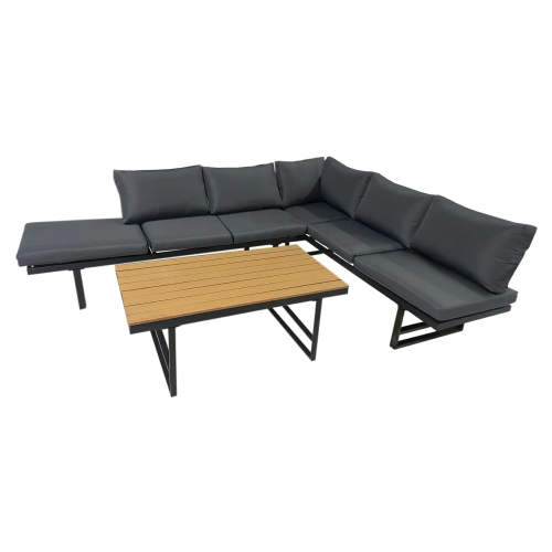 Záhradný set, čierna/tmavosivá/prírodná, ILARIA