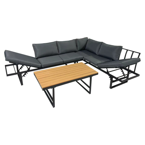 Záhradný set, čierna/tmavosivá/prírodná, ILARIA