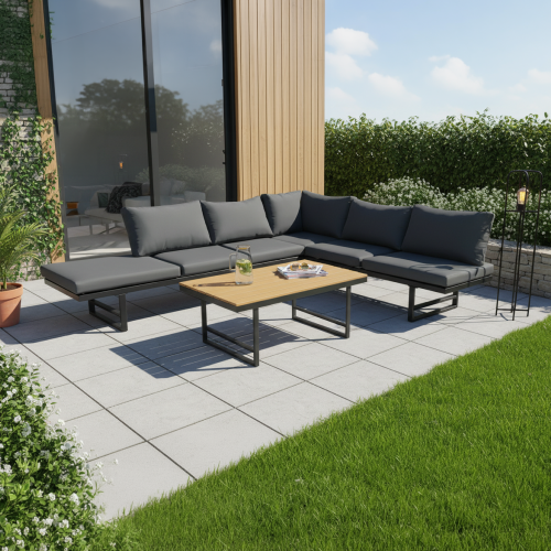 Záhradný set, čierna/tmavosivá/prírodná, ILARIA