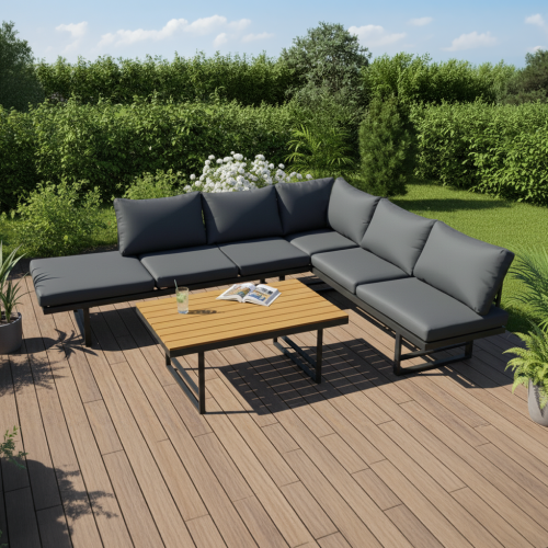 Záhradný set, čierna/tmavosivá/prírodná, ILARIA