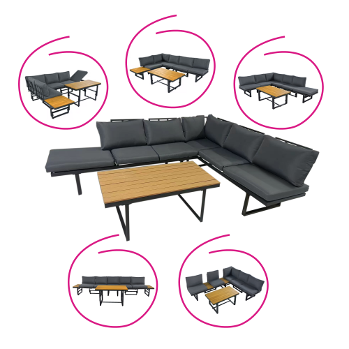 Záhradný set, čierna/tmavosivá/prírodná, ILARIA