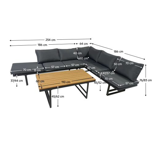 Záhradný set, čierna/tmavosivá/prírodná, ILARIA